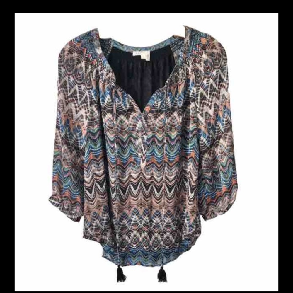 Anthropologie Women's Top Blouse Meadow Rue Half Sleeve V Neck Peasant Top XS